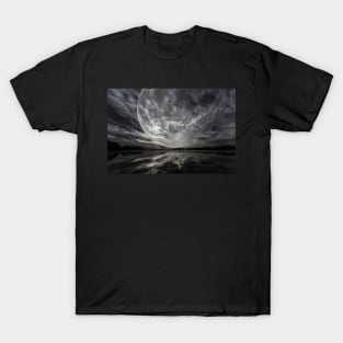 Mystery landscape, big full moon over dark lake T-Shirt